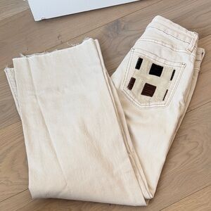 Kut from the Kloth Cream Flare Jeans with Geometric Pocket Detail